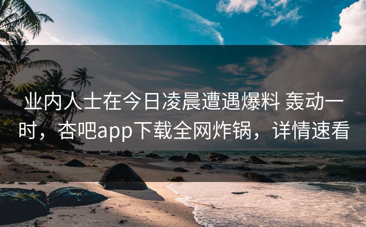 业内人士在今日凌晨遭遇爆料 轰动一时，杏吧app下载全网炸锅，详情速看